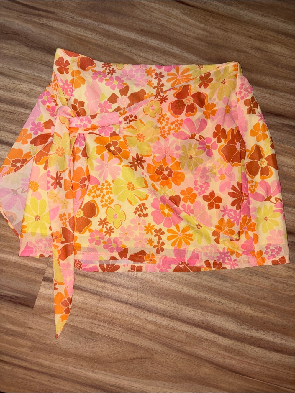Pink Lily floral wrap coverup mini skirt